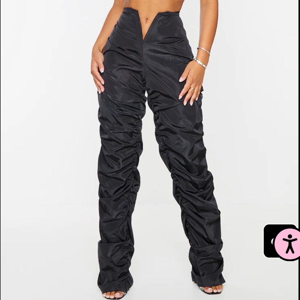 Petite Black V Front Waist Ruched Leg Cargo Pants